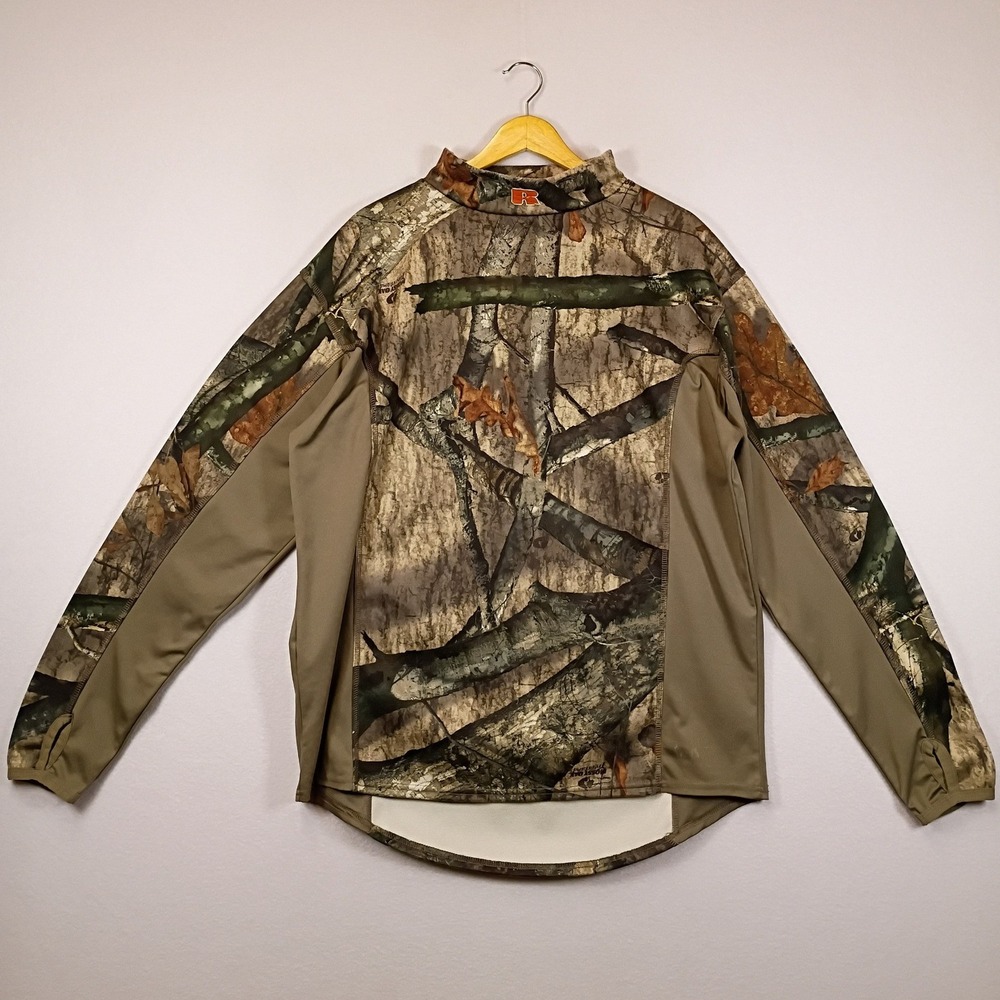 Gorpcore Russell Outdoors Mens XL Brown Mossy Oak Camo Arctic L1 Mock Neck Top